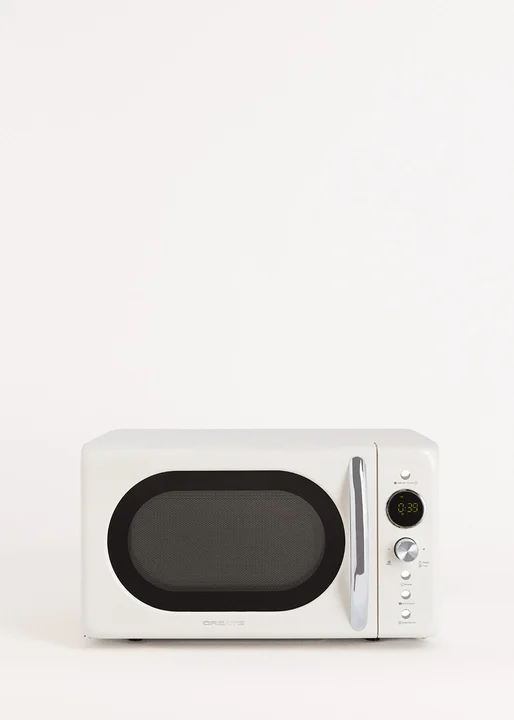 CREATE - MICROWAVE RETRO/Digitale Mikrowelle mit Grillfunktion Cremeweiß/Retro-Stil, 20L Fassungsvermögen, Drehteller Ø245mm, 3 Programme, 9 voreingestellte