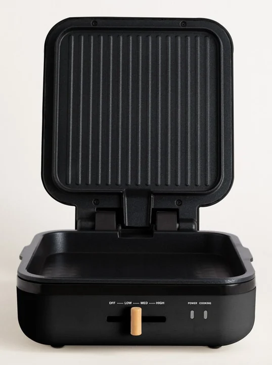 CREATE - STONE STUDIO PRO/Multifunktionsgrill mit 180º Öffnung Schwarz/Temperaturregelung, Antihaftbeschichtung, Tropfschale, Cool-Touch-Griff, 1400W