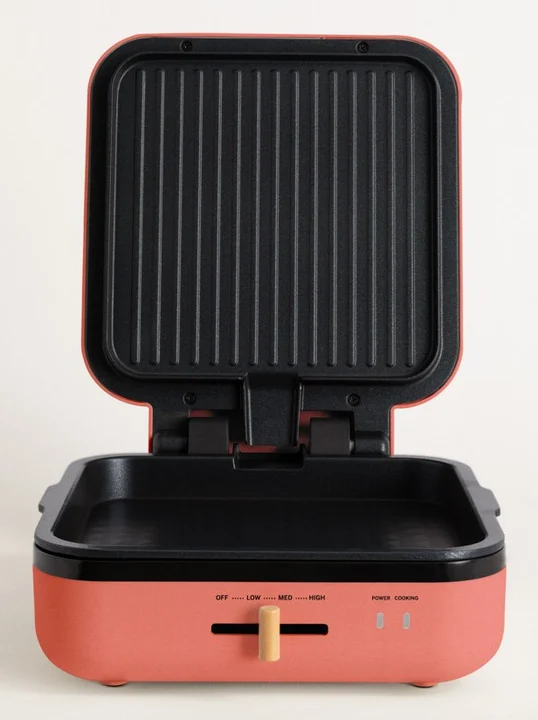 CREATE - STONE STUDIO PRO/Multifunktionsgrill mit 180º Öffnung Terrakotta/Temperaturregelung, Antihaftbeschichtung, Tropfschale, Cool-Touch-Griff, 1400W