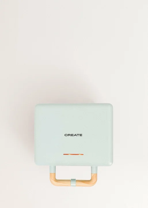 CREATE - STONE STUDIO/Doppelter Sandwichmaker und Grill in Pastellblau / 3 austauschbare Platten: Grill, Waffel und Sandwich, Antihaftbeschichtung, 100º