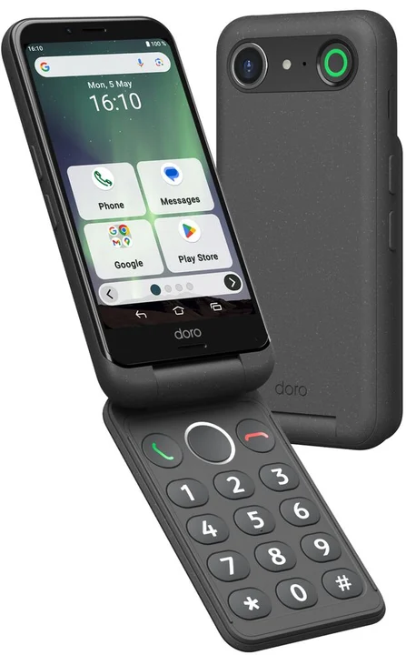 Doro - Aurora A20 Flip Smartphone - Seniorentelefon - einfach zu bedienen - Hilfetaste mit GPS-Ortung - hörgerätekompatibel - drahtlose Ladestation im