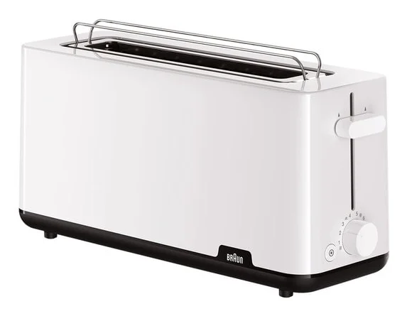 eakfast 1 HT1110WH Toaster mit extra langem Schlitz, 8 Bräunungsstufen, Aufwärm- und Auftaufunktion, Krümelfach, 25 cm Schlitz, Leistung 1030 W, Weiß