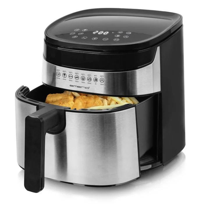 Emerio - 4.5 Liter große digitale Heißluftfritteuse TOP AirFryer Frittieren ohne zusätzliches Öl 8 Automatik Programme Edelstahl INOX BPA frei schnelle