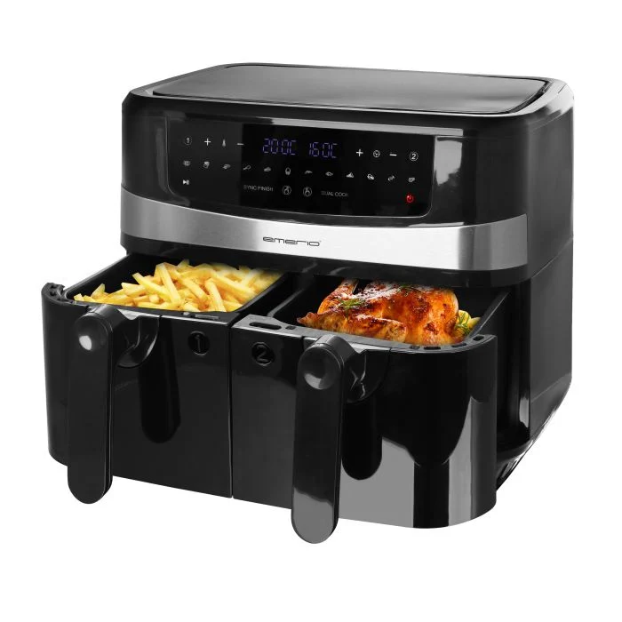 Emerio - digitale 10L DOPPEL Heißluftfritteuse AirFryer Frittieren mit heißer Luft ohne Öl möglich 2x5L Volumen 12 Programme BPA frei SMART FINISH Funktion
