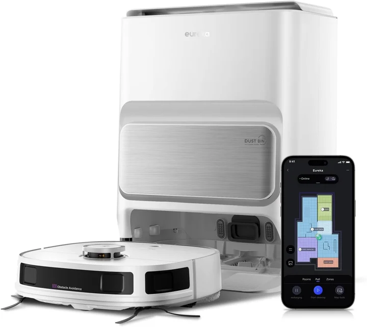 Eureka - J12 Ultra Roboterstaubsauger mit Wischfunktion (Selbstentleerung, Wasch- und Trocknung), 5000Pa Saugkraft, Rotierende Wischfunktion, Dual-LiDAR