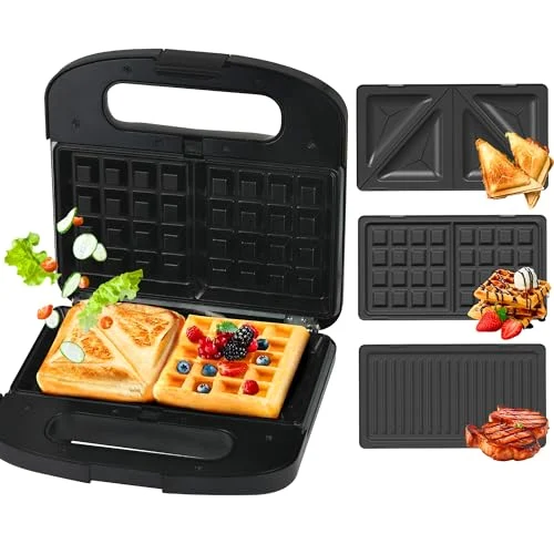 Extralink - Sandwichmaker 3 in 1 Toaster, Grill und Waffeleisen mit austauschbaren Platten, 1000W Kontaktgrill, Antihaftbeschichtung, einfacher Reinigung,