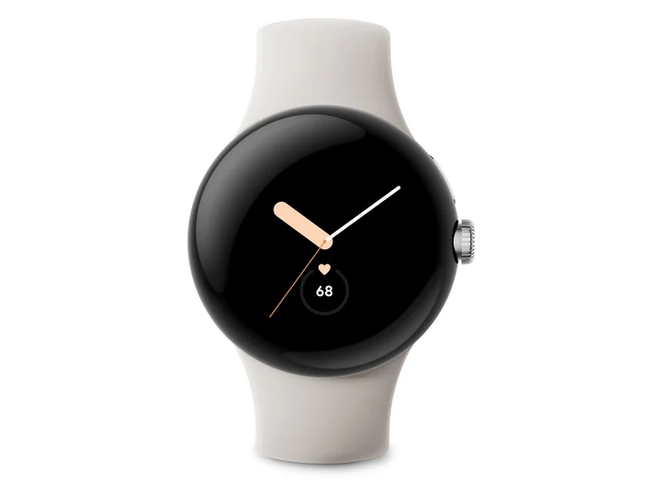 Google - Pixel Watch – Android-Smartwatch mit Aktivitätsaufzeichnung – Smartwatch mit Herzfrequenz-Tracker – Edelstahlgehäuse in Polished Silver mit