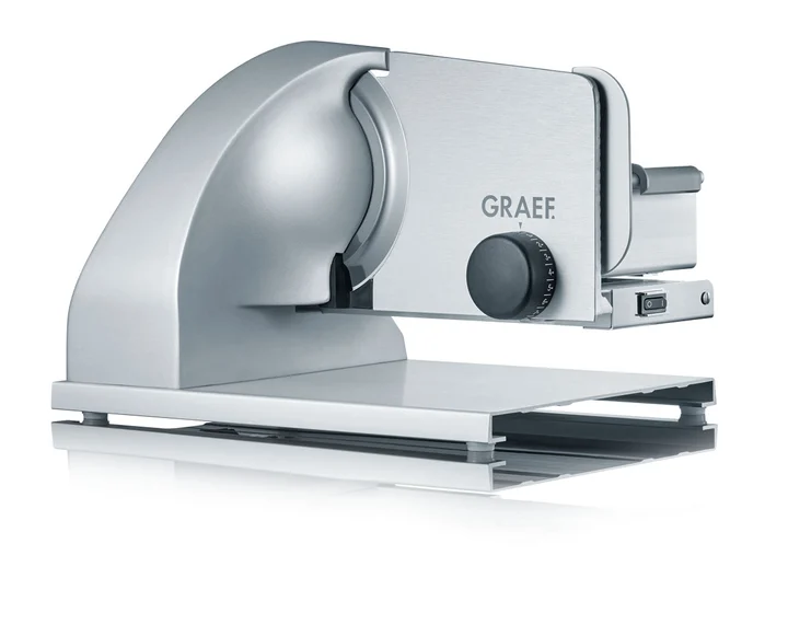 GRAEF. - GRAEF Allesschneider ABSOLUTE titan-silber mit Vollstahlmesser und stufenloser Schnittstärke (0–15 mm), Aluminiumanschlag, flüsterleisem