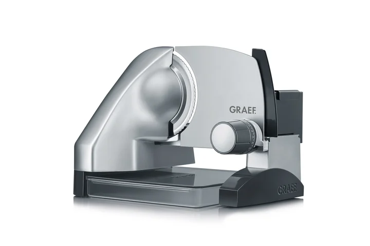 GRAEF. - GRAEF Allesschneider SKS500 silber mit Edelstahl-Wellenschliffmesser Ø 170 mm, erhöhter Bauweise, stufenloser Schnittstärkeneinstellung,