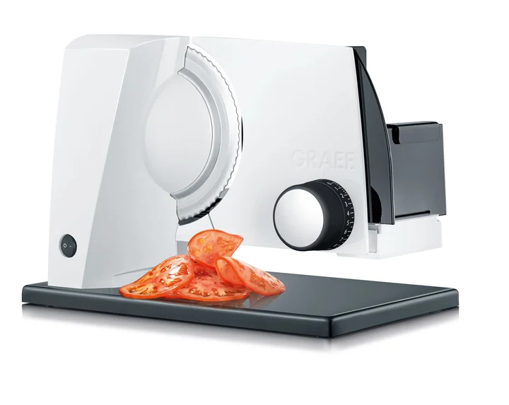 GRAEF. - GRAEF S11001 - Elektrischer Allesschneider SKS110, Made in Germany, Edelstahl-Wellenschliffmesser Ø170 mm, Schnittstärke 0-20 mm, Energiesparmotor 170