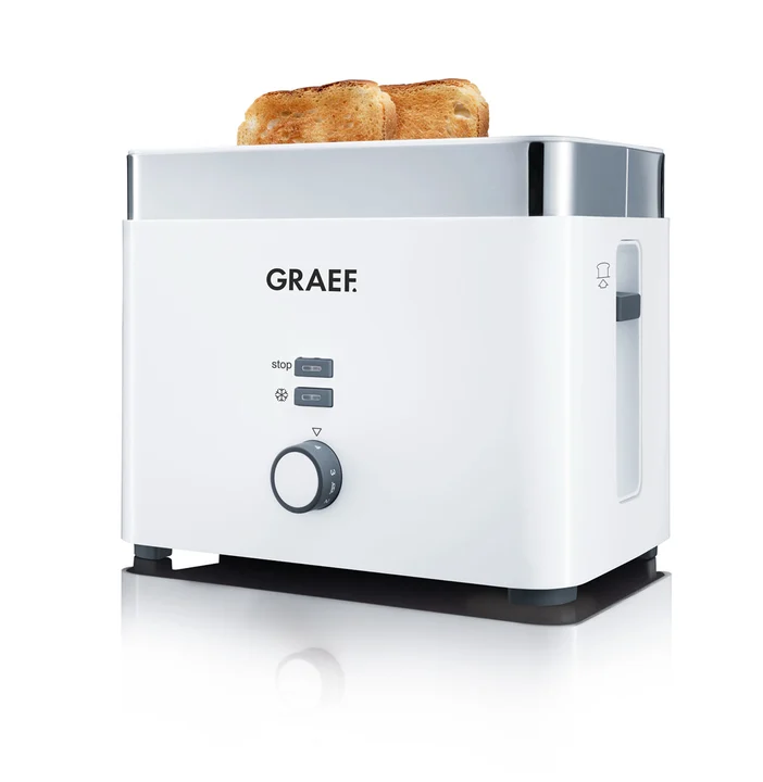 GRAEF. - GRAEF Toaster TO61 Weiß 2-Scheiben-Toaster mit Brotscheibenzentrierung, Brötchenaufsatz, 6 Bräunungsstufen und Krümelschublade, Stopp-Taste,