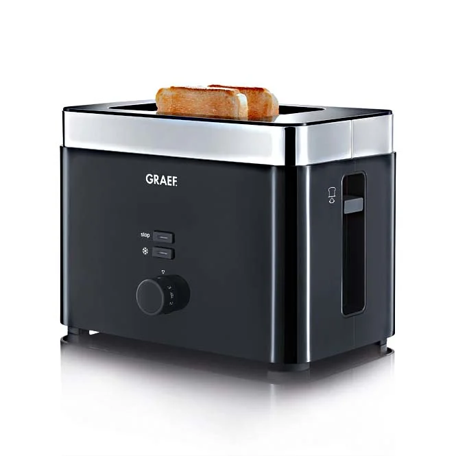 GRAEF. - GRAEF Toaster TO62 Schwarz 2-Scheiben Toaster mit Brötchenaufsatz, Sicherheitsabschaltung, Brotscheibenzentrierung und Krümelschublade