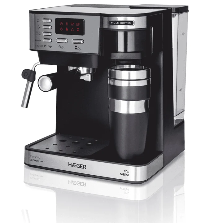 Haeger - Multi Coffee Espressomaschine mit 1450 W, Kapazität: 1,2 l, LED-Display, Schaumdüse und abnehmbare Tropfschale, herausnehmbarer und waschbarer