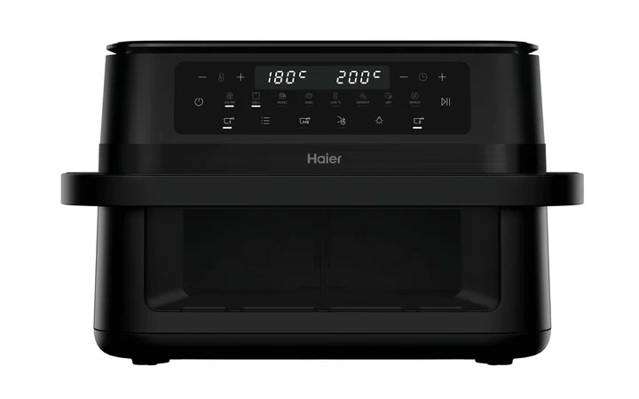 Haier - Heißluftfritteuse Flex I 11 L Airfryer Dual mit herausnehmbarer Trennwand & Sichtfenster I 8-in-1: Frittieren, Grillen, Braten, Backen, Dörren,