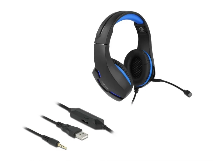 Headset Gaming Over-Ear LED für PC,Notebook,Konsolen Schwarz (Kabelgebunden), Gaming Headset, Blau, Schwarz