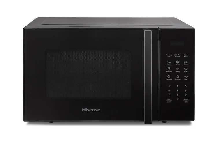 Hisense - H29MOBS9HG-Mikrowelle mit Grill, 29 l, XL-Drehteller, 11 Leistungsstufen, Tür aus gehärtetem Glas, automatische Programme, Kochtimer, Schwarz