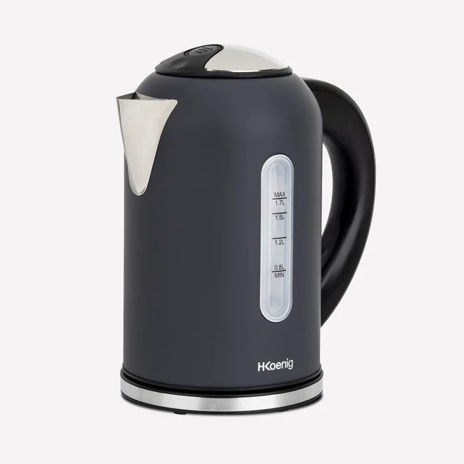 H.Koenig - Programmierbarer Wasserkocher Inox 1,7L BOE52 Mattgrau, Anpassbar Einstellbarer Thermostat 40-100°C, Schnellkochend, Kompakt, Warmhalten, 2200W