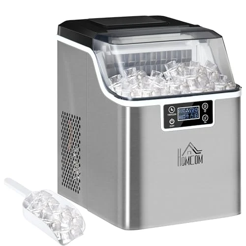 Homcom - Eiswürfelmaschine, Ice Maker Edelstahl 24 Eiswürfel in 14-18 Min., 20kg/24h, 3,2L Wassertank, Selbstreinigend Eiswürfelbereiter mit 2 Arten der