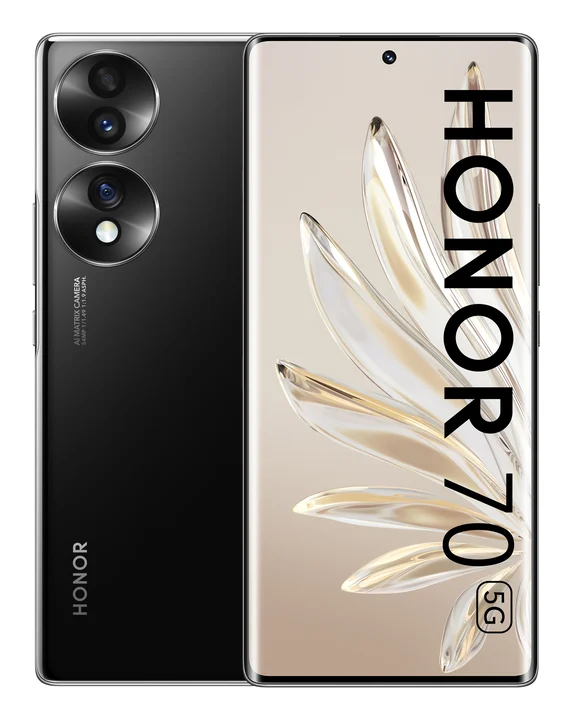 Honor - 70 Smartphones 5G, 8+256 GB, gebogenes OLED-Display 6,67 Zoll 120 Hz, Dreifachkamera Rückkamera 54 MP mit Android 12, Akku 4800 mAh mit hoher