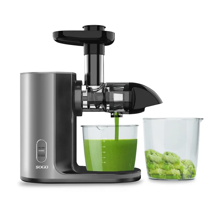 HORIZONTAL PRESS SLOW JUICER EXTRACTOR -0.6L -150W, Entsafter, Schwarz, Silber