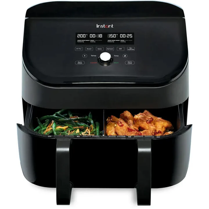 Instant - Pot – Versazone Dual Black Heißluftfritteuse – Groß 8,5 l, Familiengröße – Einzelner Doppelkorb mit Trennwand – 8 in 1 – Dörren, Grillen, Backen,