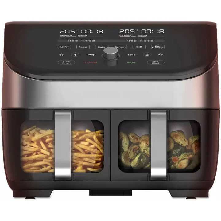Instant Pot - Vortex Plus Doppelkorb mit ClearCook - 7.6L Digitale Heißluftfritteuse, Edelstahl, 8-in-1 Smarte Programme - Fritieren, Backen,Braten, Grillen,