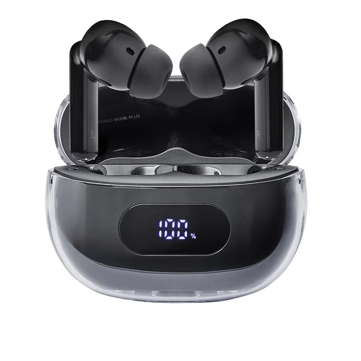Intenso - Buds Plus - TWS True Wireless Kopfhörer T310AE mit Active Noise Cancelling, ENC, Bluetooth und bis zu 25 Std. Musikwiedergabe, Schwarz