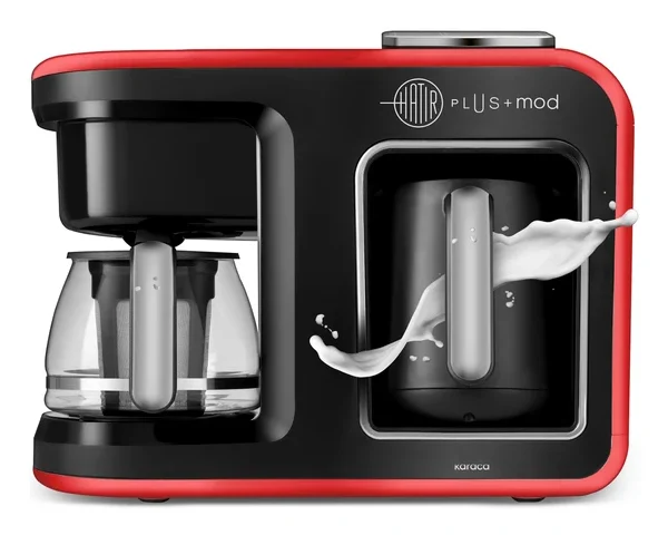 KARACA - Hatır Plus Mod 5 in 1 Tee, Filterkaffee und Kaffeemaschine Rot Türkischen Mokka Fur 5 Personen, 5+5 Tassen