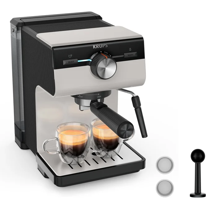 Krups - Authentic Espresso-Siebträgermaschine, 15 bar, intuitive Bedienung, raffiniertes Design, integrierte Dampfdüse, 2 L-Wassertank, inkl. Zubehör,