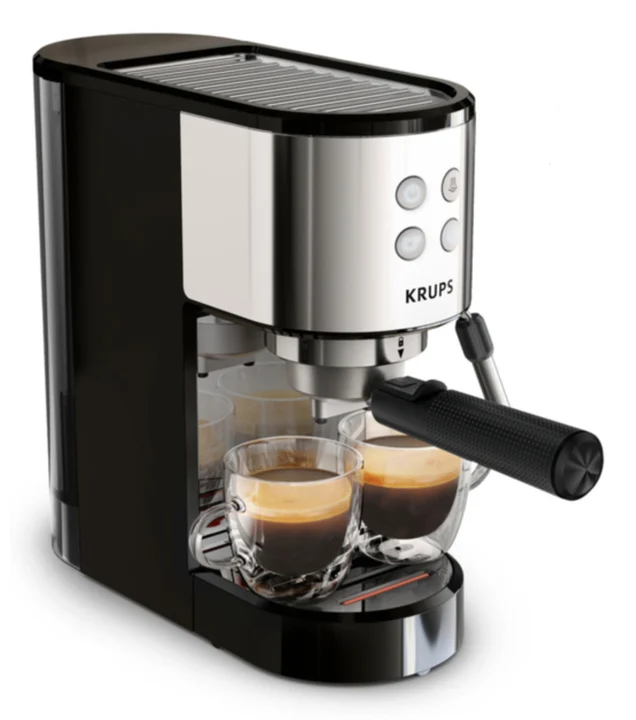 Krups - Virtuoso Essential Espresso-Siebträgermaschine, 15 bar, Edelstahl-Applikationen, schlankes Design, Bedienfeld mit 4 Funktionen, inkl. Barista-Zubehör,