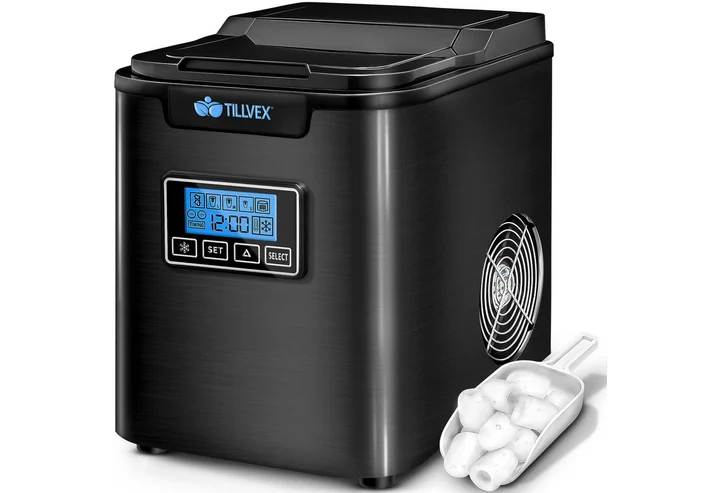 l Schwarz 12 kg - 24 h | Eiswürfelbereiter mit Timer und 2,2 Liter Wassertank | Ice-Maker LCD-Display & Selbstreinigungsfunktion | 3 Eiswürfel Größen