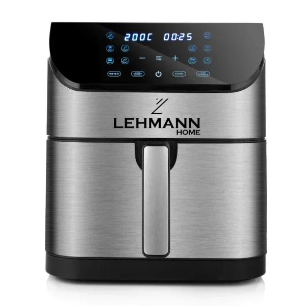 Lehmann - Heißluftfritteuse 8L, 1800W, Air Fryer mit 12 Programmen, Temperaturregelung 76-200°C, Sichtfenster, LED-Touchdisplay, Timer, Antihaftbeschichtet,