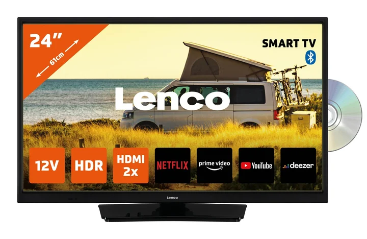 Lenco DVL-2483BK (V2) - 24-Zoll Smart-TV mit integrierter DVD-Player und 12-V-Kfz-Adapter - Schwarz
