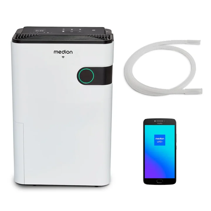 MEDION - DH30S Luftentfeuchter elektrisch (smart, bis zu 150m³ (60m²), 24Liter/24h, 43db leise, elektrischer Raumentfeuchter, Timer, Bodenrollen, Entfeuchter)