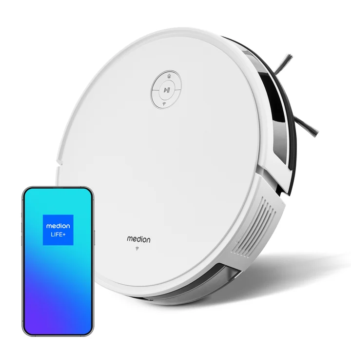 MEDION - Saugroboter mit intelligenter Navigation S35 (App- und Sprachsteuerung, 4000Pa Saugkraft, Gyro-Navigation in systematischen S-Linien,