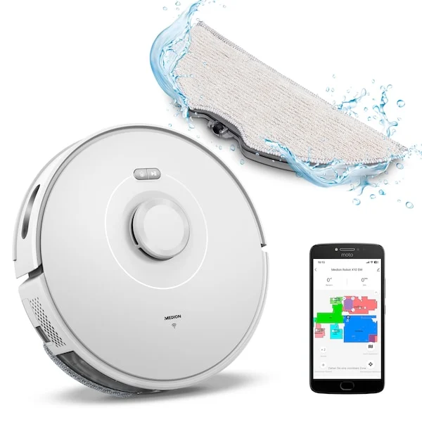 MEDION - Saugroboter mit Lasernavigation und Wischfunktion X10 SW (Starke 2.700Pa Saugkraft, 2in1 Roboterstaubsauger, präzise Kartenerstellung, Go & No Go