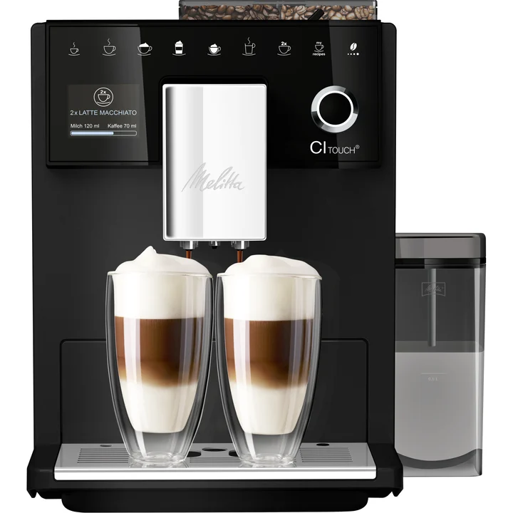 Melitta - CI Touch - Kaffeevollautomat mit Milchsystem, Kaffeemaschine mit integrierter Kaffeemühle und Milchaufschäumer, für z. B. Espresso oder Cappuccino,
