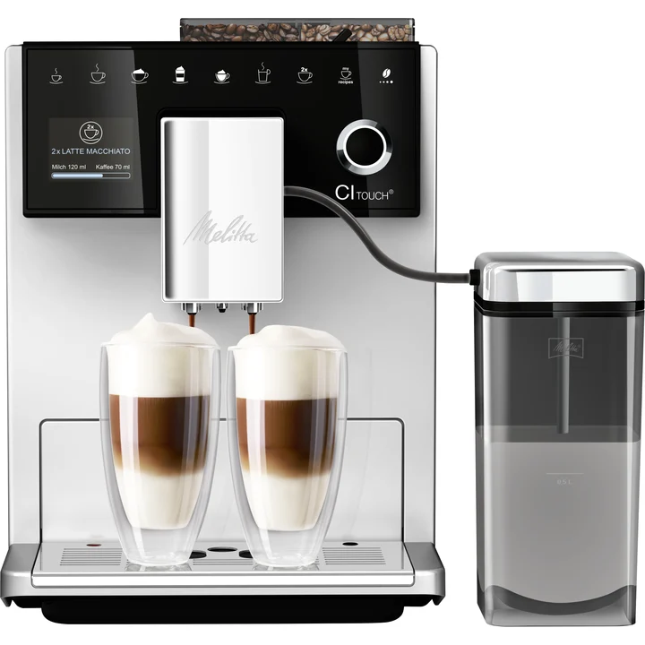 Melitta - CI Touch - Kaffeevollautomat mit Milchsystem, Kaffeemaschine mit integrierter Kaffeemühle und Milchaufschäumer, für z. B. Espresso oder Cappuccino,