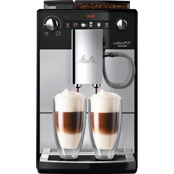 Melitta - Latticia OT - Kaffeevollautomat mit Milchsystem, Kaffeemaschine mit Mahlwerk für z. B. Kaffee oder Cappuccino, silber/schwarz