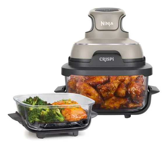 Ninja - CRISPi tragbare Air fryer Heißluftfritteuse, 3,8 l, 4-in-1: Heißluftfrittieren, Braten, Warmhalten, Recrisp, kompakt, 6 Portionen, 2x herausnehmbare