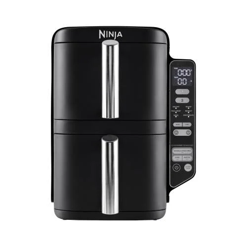 Ninja - Double Stack Heißluftfritteuse, 7,6L Digitale Air fryer Doppelkorb mit 4 Kochstufen, 2 Schubladen, 2 Gestelle, platzsparendes Design, 6