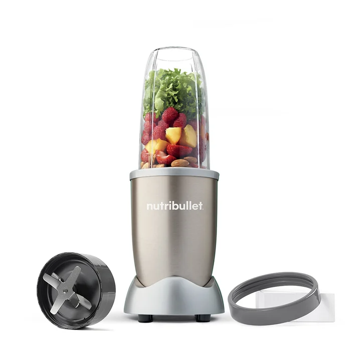NutriBullet - Standmixer 900 W – patentierte Zyklon-Technologie – Entsafter – Farbe Champagne – gesunde Mahlzeit – inklusive Bedienungsanleitung auf Französisch