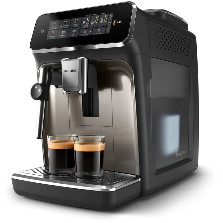 Philips - 3300 Series Kaffeevollautomat - 5 Getränke, Intuitives Touch-Display, Klassischer Milchaufschäumer, SilentBrew, 100% Keramikmahlwerk, AquaClean