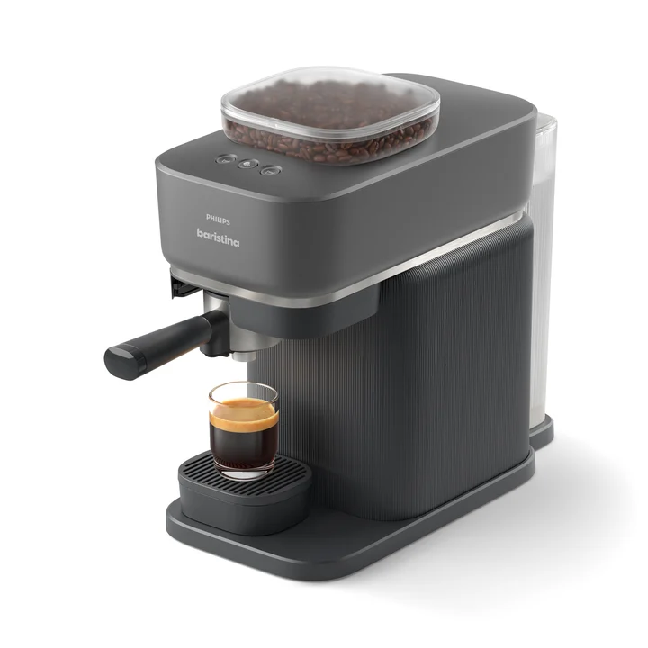 Philips - Baristina Espressomaschine - Real Espresso, made simple, Kompakte Kaffeemaschine, Schwarzgrau mit schwarzgrauem Siebträger, 16-bar-Pumpendruck,