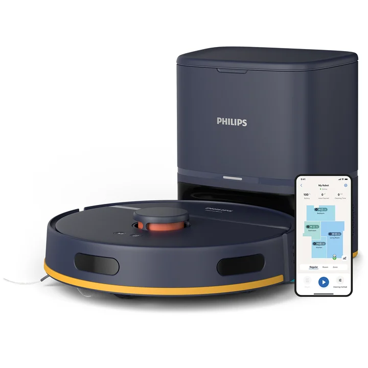 Philips - Homerun Serie 2000-2-in-1 Saug- und Wischroboter, 130 Minuten Laufzeit, Lasernavigation, Teppichboost, Absaugstation, App-gesteuert, Mitternachtsblau