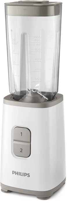 Philips - HR2602/00 Mini-Daily-Mixer mit 4 Klingen, 0,6 l Krug, 2 Geschwindigkeiten, tragbarer Becher inklusive, Eiszerkleinerung, 350 W, Weiß