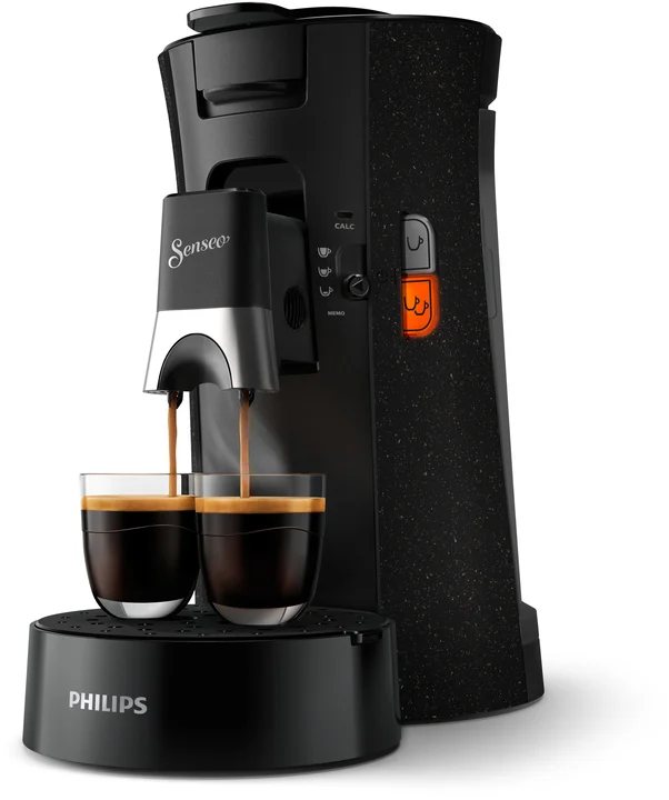 Philips - Senseo Select ECO-Kaffeepadmaschine, schwarz/gefleckt - Wahl der Kaffeestärke plus Memo-Funktion, aus recyceltem Kunststoff (CSA240/20)
