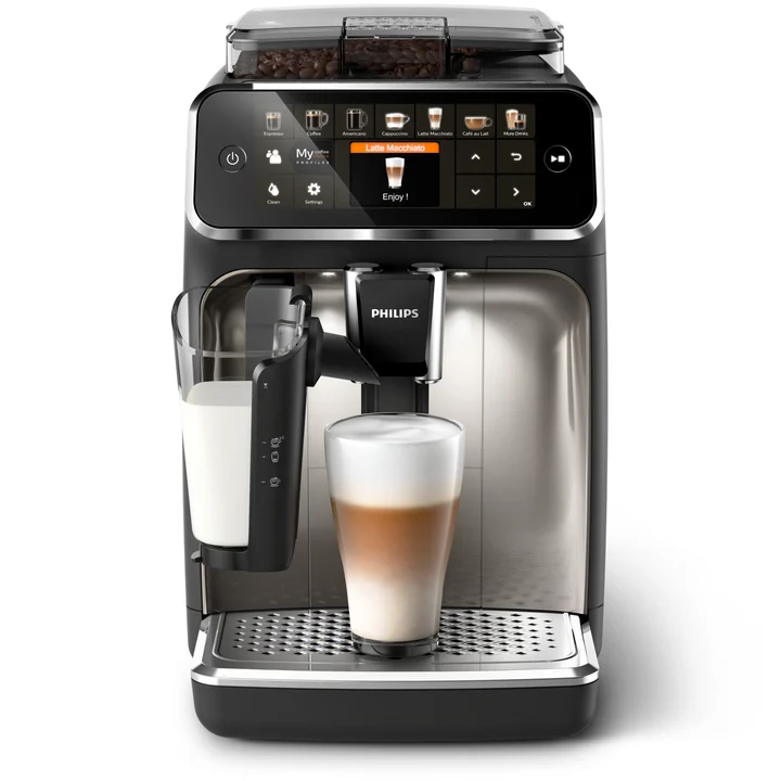 Philips - Serie 5400 Kaffeevollautomat – LatteGo Milchsystem, 12 Kaffeespezialitäten, Intuitives Display, 4 Benutzerprofile, Chrom (EP5447/90)