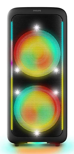 Philips - TAX5000E Bluetooth-Party-Lautsprecher, 200 W Leistung, Bass+, Lichtshow, 14 Std. Akku, TWS, Auracast, Mikro-/Gitarren-Eingänge,