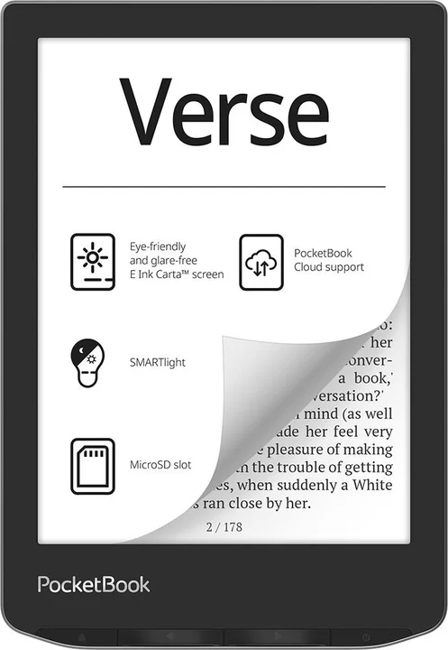 Pocketbook - Verse E-Reader, 6'' E-Ink Touch, 8 GB, microSD, Hellgrau - DE/at/CH-Version